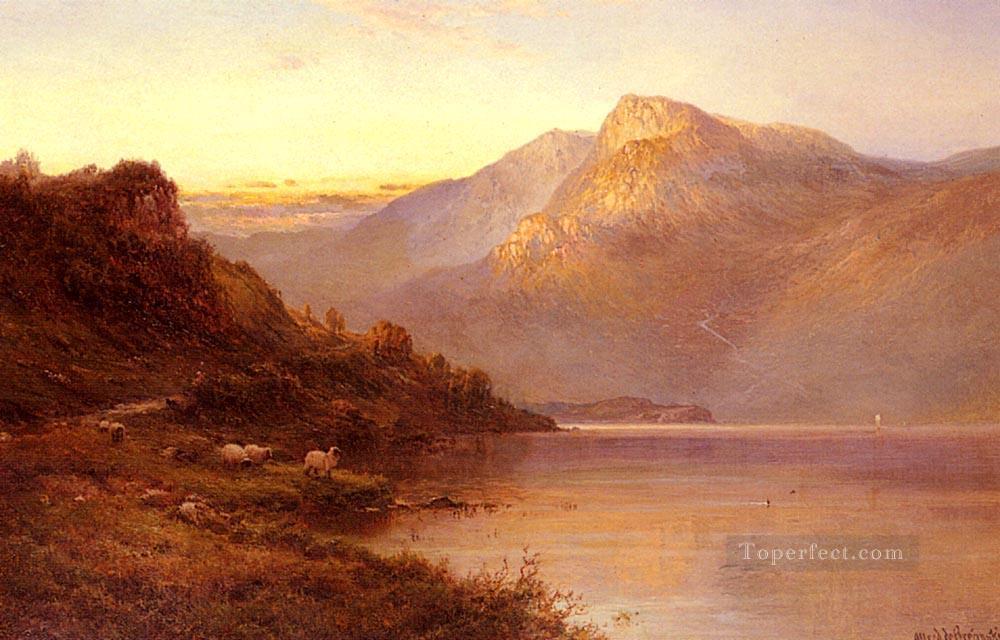 湖の夕日の風景 アルフレッド・デ・ブリアンスキー・シニア油絵